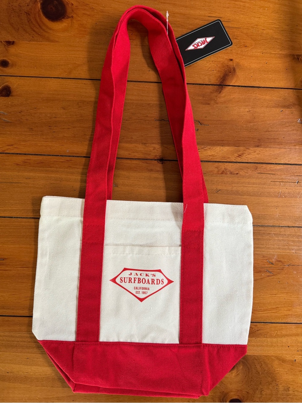 NWT Mini Tote Bag From SoCal’s Iconic Jack's Surf Shop - Cream with Red Trim